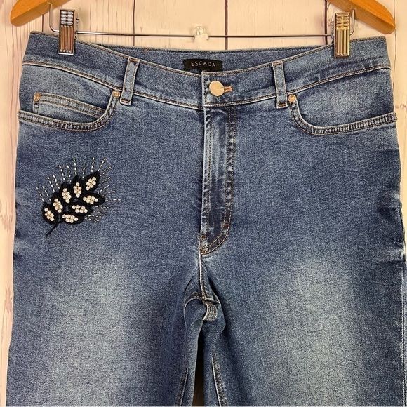 Escada | distressed embellished denim jeans - Picture 2 of 9